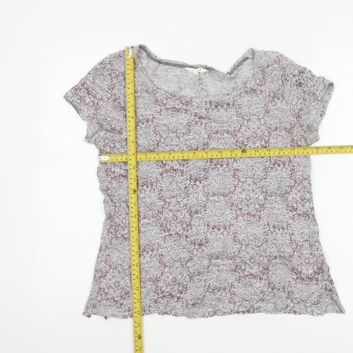 White Stuff Women's Purple Linen Floral Short Sleeve T-Shirt Size 12