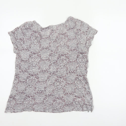 White Stuff Women's Purple Linen Floral Short Sleeve T-Shirt Size 12