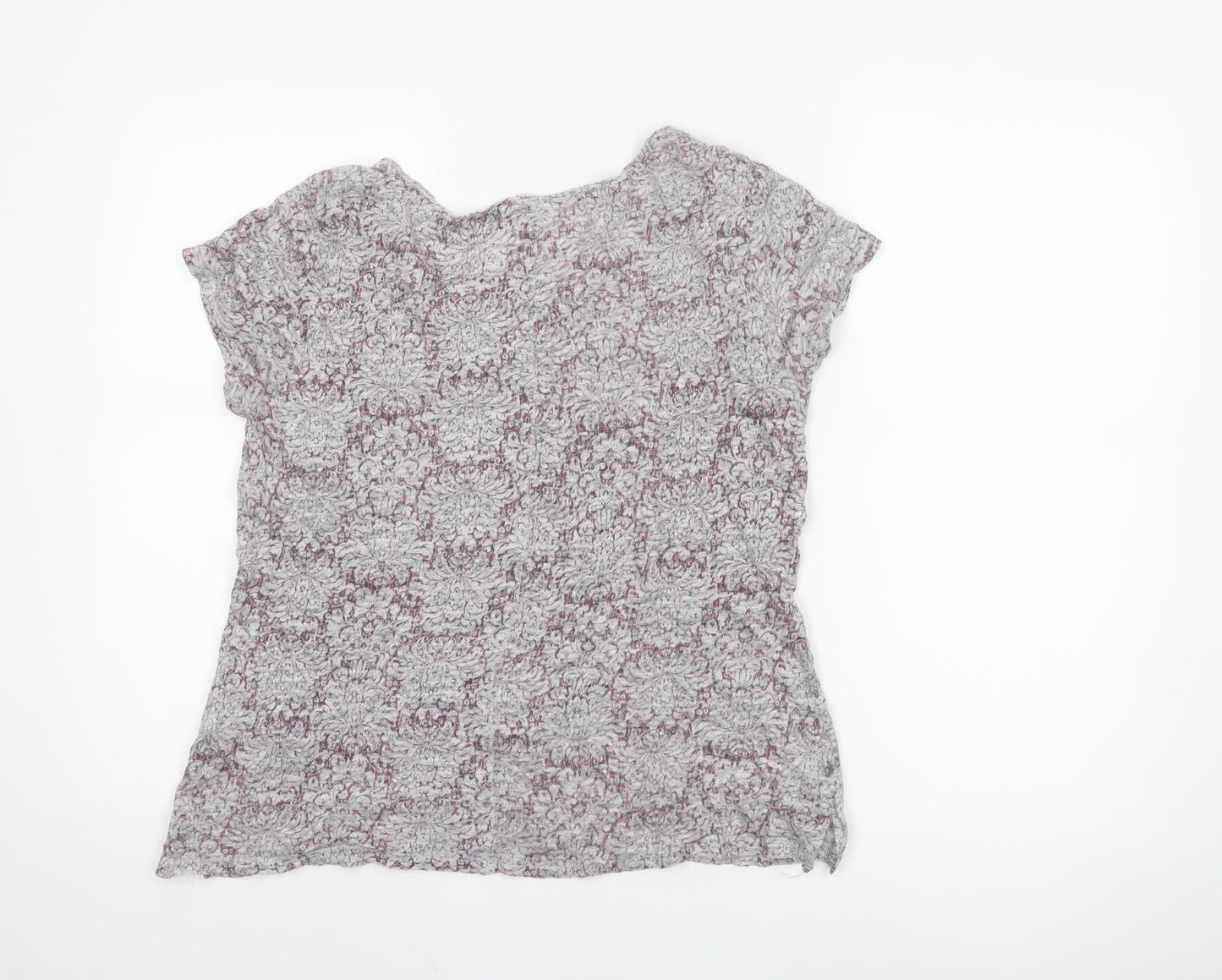 White Stuff Women's Purple Linen Floral Short Sleeve T-Shirt Size 12