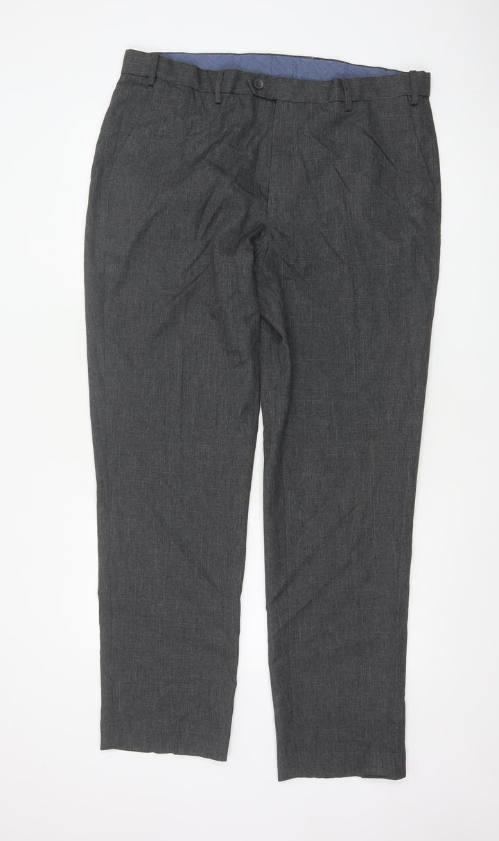 Marks and Spencer Men's Grey Regular Fit 38L Formal Trousers
