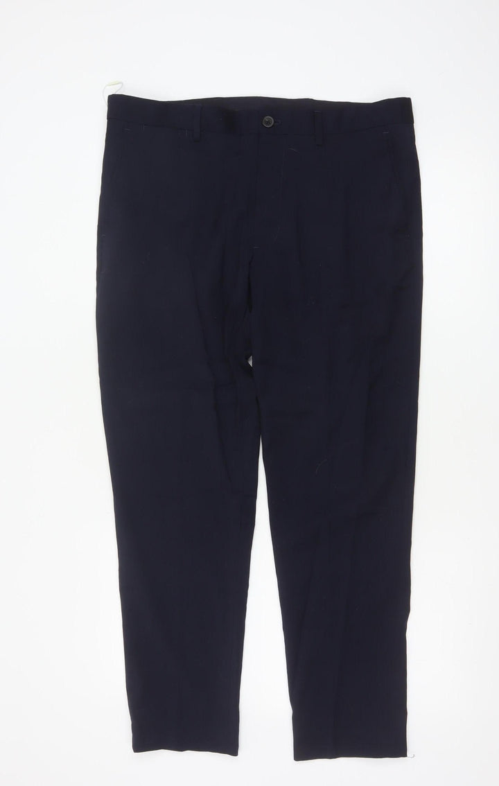Marks and Spencer Men's Blue Wool Blend Dress Pants 36 Regular