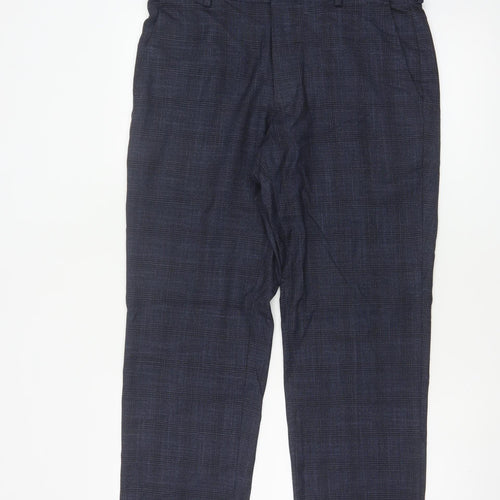 Marks and Spencer Men's Blue Check Regular Fit Dress Trousers 32S