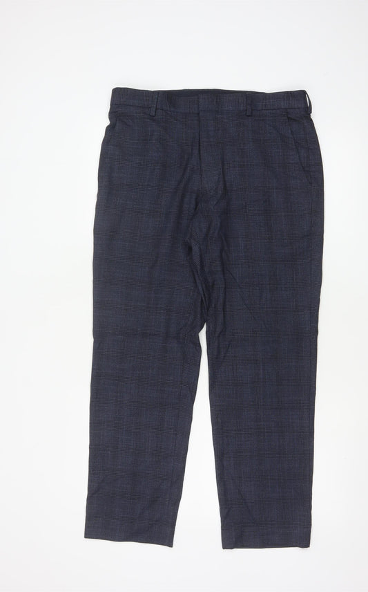 Marks and Spencer Men's Blue Check Regular Fit Dress Trousers 32S