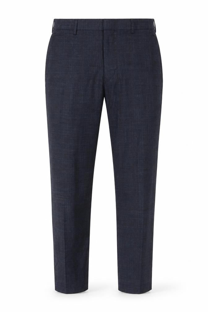 Front view of Marks & Spencer Men's Blue Check Regular Fit Dress Trousers 32S