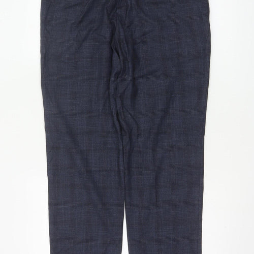 Marks and Spencer Men's Blue Check Regular Fit Dress Trousers 32S