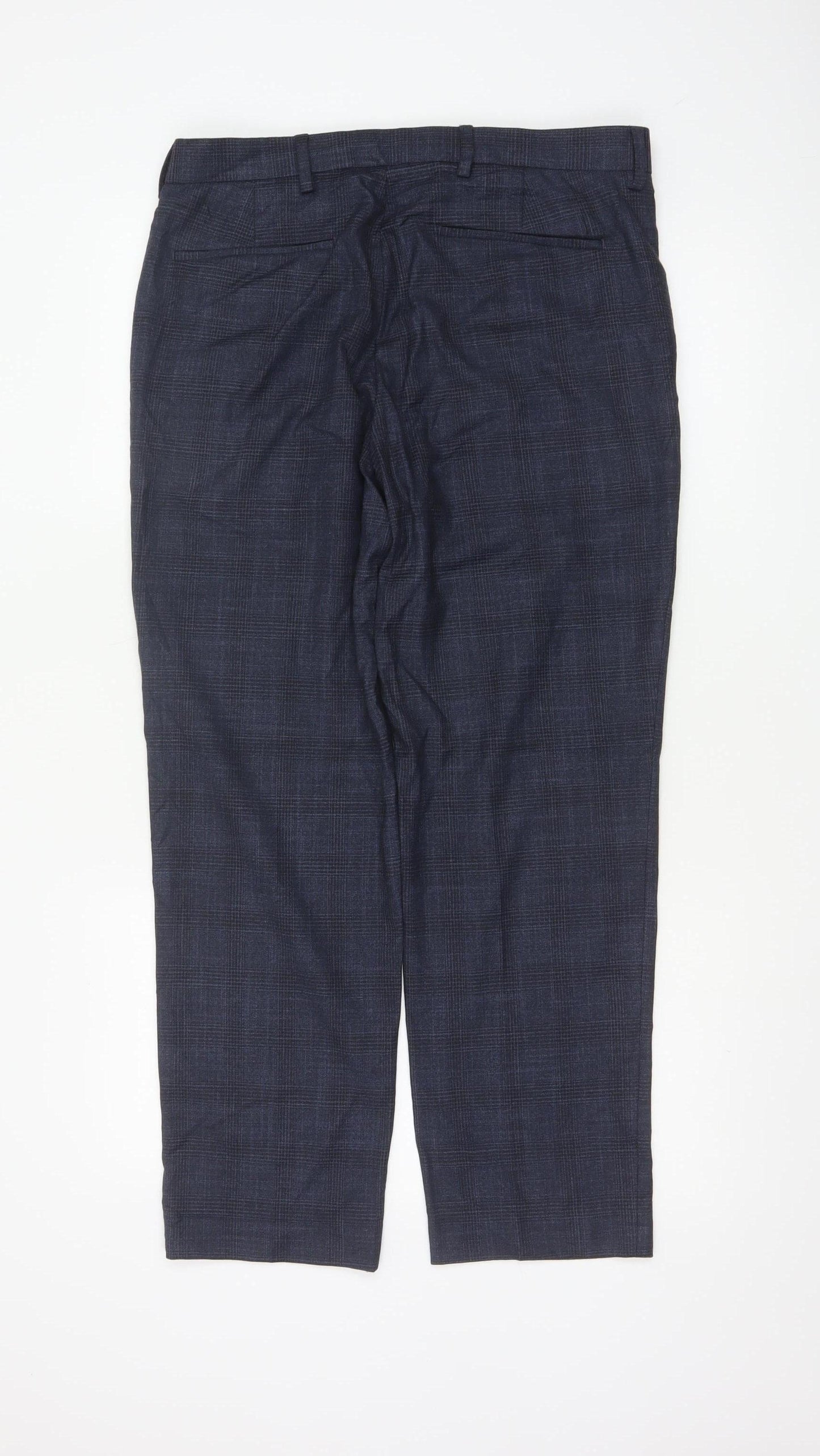 Marks and Spencer Men's Blue Check Regular Fit Dress Trousers 32S