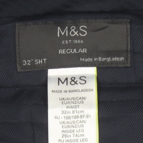 Marks and Spencer Men's Blue Check Regular Fit Dress Trousers 32S