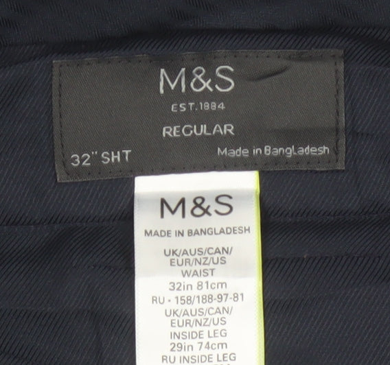 Marks and Spencer Men's Blue Check Regular Fit Dress Trousers 32S