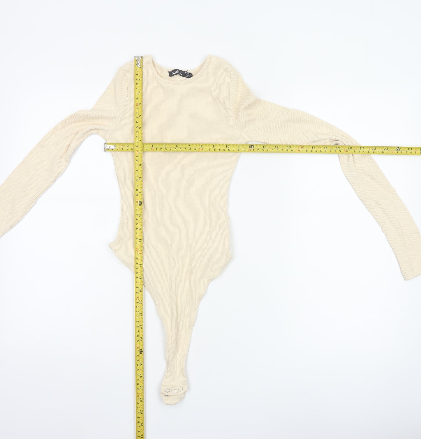 Boohoo Women Beige Long Sleeve Ribbed Bodysuit UK 6