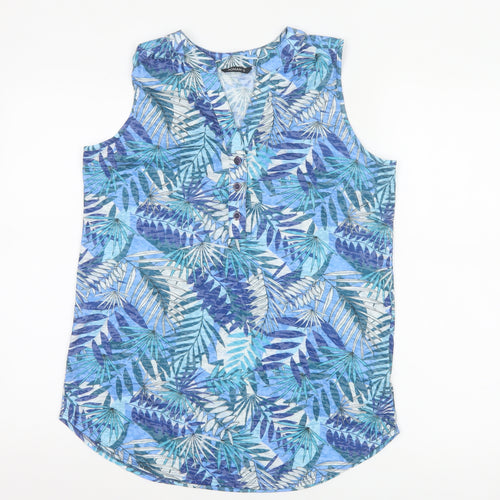 Roman Women’s Blue Tropical Sleeveless V-Neck Tunic Blouse Size 12