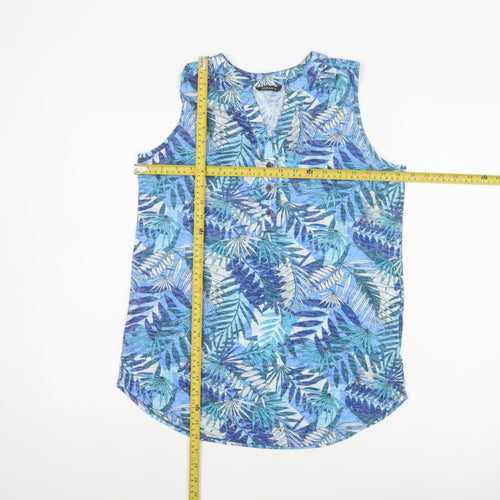 Roman Women’s Blue Tropical Sleeveless V-Neck Tunic Blouse Size 12