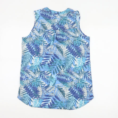 Roman Women’s Blue Tropical Sleeveless V-Neck Tunic Blouse Size 12