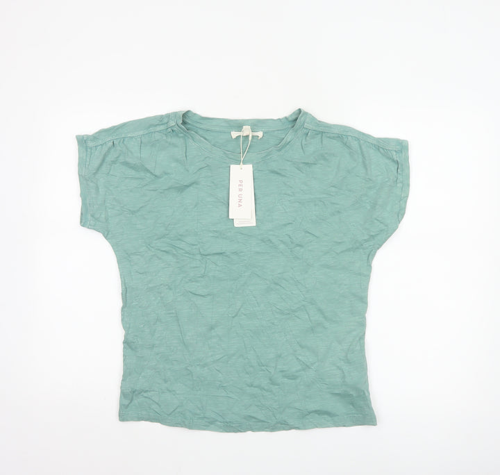 Marks and Spencer Per Una Women's Green Cotton T-Shirt Size 8