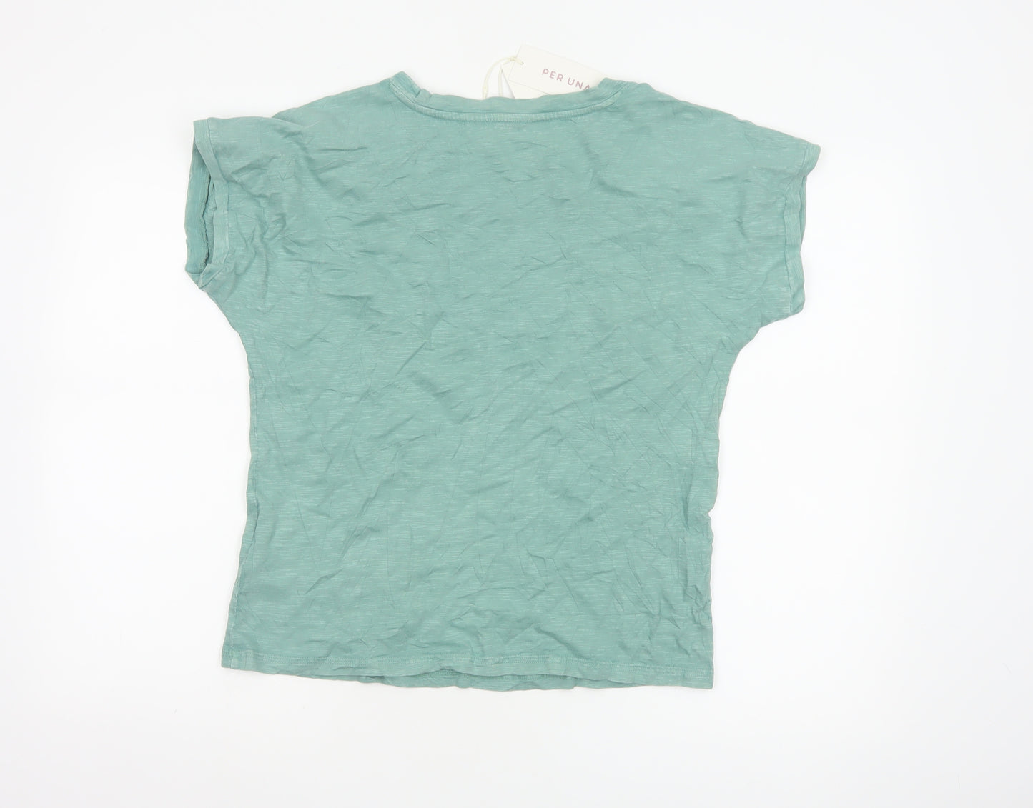 Marks and Spencer Per Una Women's Green Cotton T-Shirt Size 8