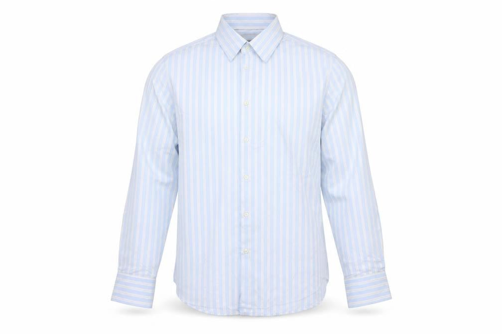 Hugo Boss Men's Blue White Striped Cotton Long Sleeve Shirt 16.5in 42