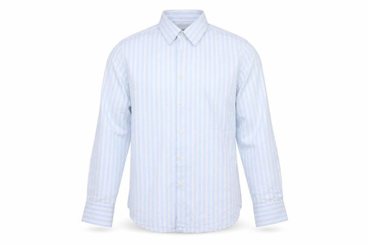 Hugo Boss Men's Blue White Striped Cotton Long Sleeve Shirt 16.5in 42