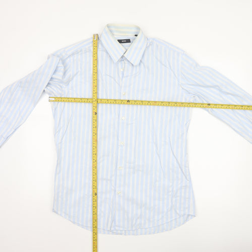 Hugo Boss Men's Blue White Striped Cotton Long Sleeve Shirt 16.5in 42