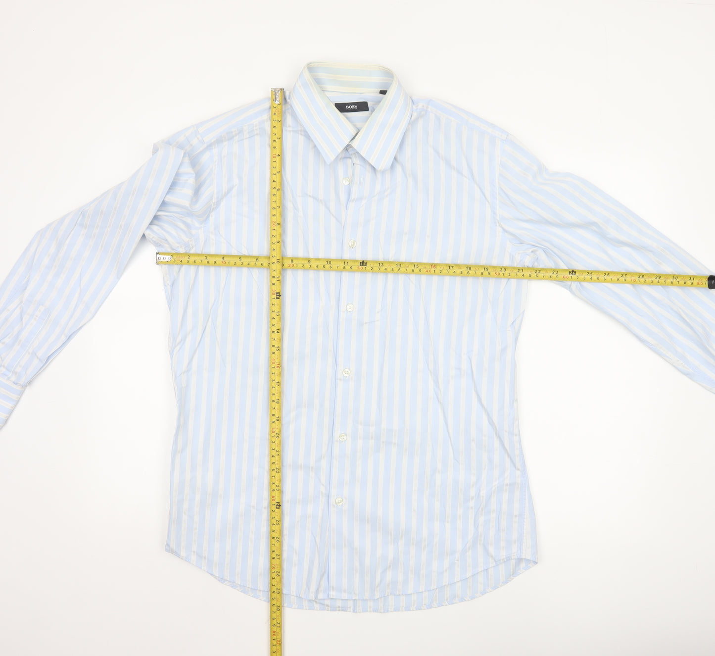 Hugo Boss Men's Blue White Striped Cotton Long Sleeve Shirt 16.5in 42