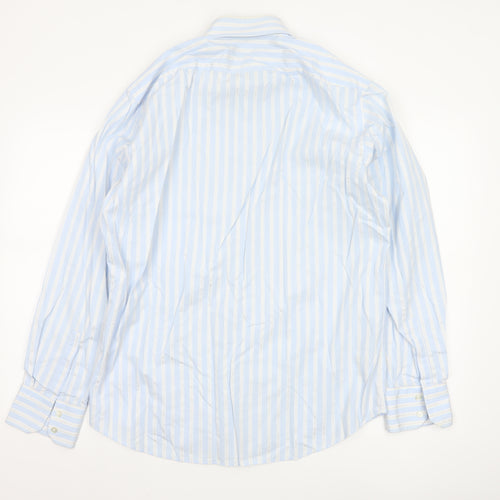 Hugo Boss Men's Blue White Striped Cotton Long Sleeve Shirt 16.5in 42