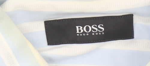 Hugo Boss Men's Blue White Striped Cotton Long Sleeve Shirt 16.5in 42