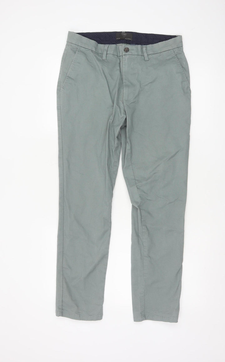 Marks and Spencer Men's Green Slim Fit Chino Trousers 32W 29L