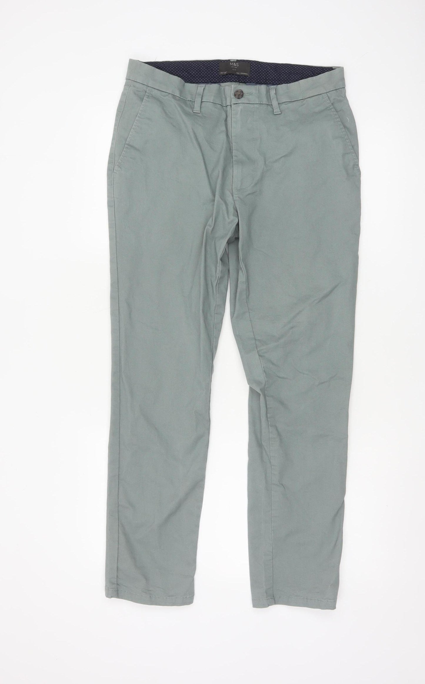 Marks and Spencer Men's Green Slim Fit Chino Trousers 32W 29L