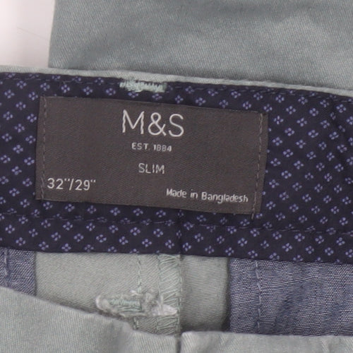 Marks and Spencer Men's Green Slim Fit Chino Trousers 32W 29L