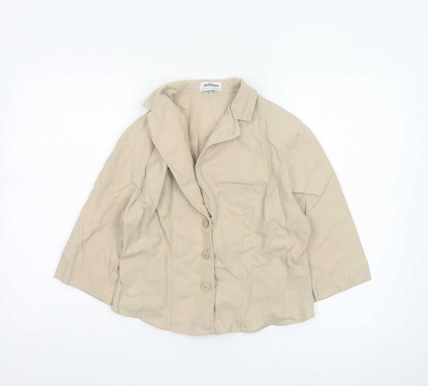 Steilmann Women Beige Linen Blend 3/4 Sleeve Blazer UK 16