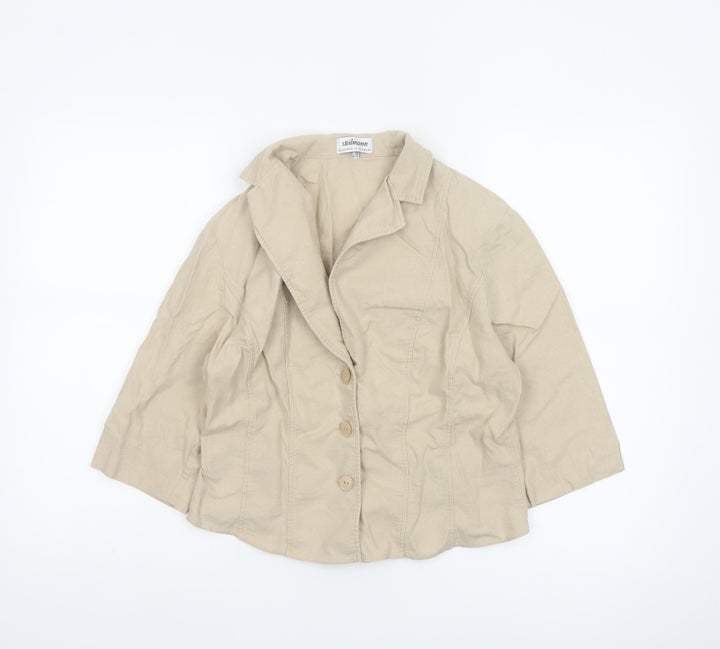 Steilmann Women Beige Linen Blend 3/4 Sleeve Blazer UK 16