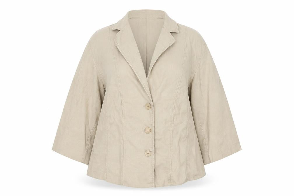 Steilmann Women Beige Linen Blend 3/4 Sleeve Blazer UK 16