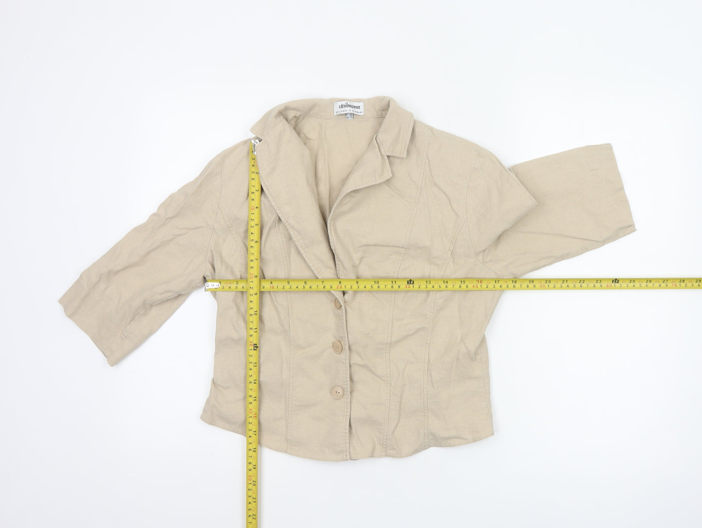 Steilmann Women Beige Linen Blend 3/4 Sleeve Blazer UK 16