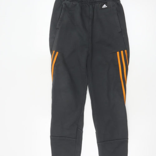 Adidas Boys Black Jogger Trousers 11-12 Years with Orange Stripe