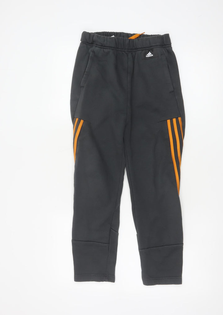 Adidas Boys Black Jogger Trousers 11-12 Years with Orange Stripe