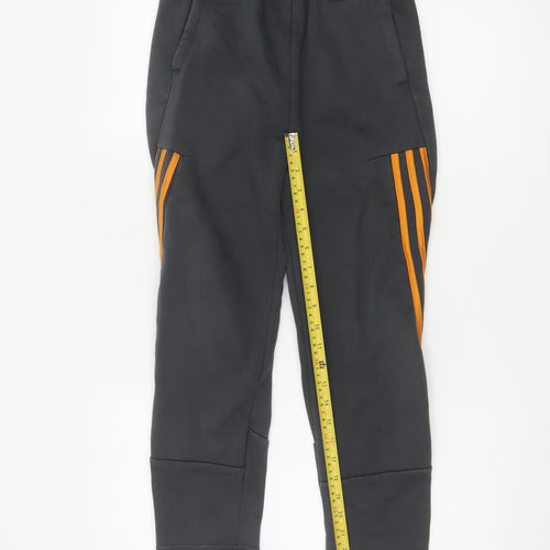 Adidas Boys Black Jogger Trousers 11-12 Years with Orange Stripe