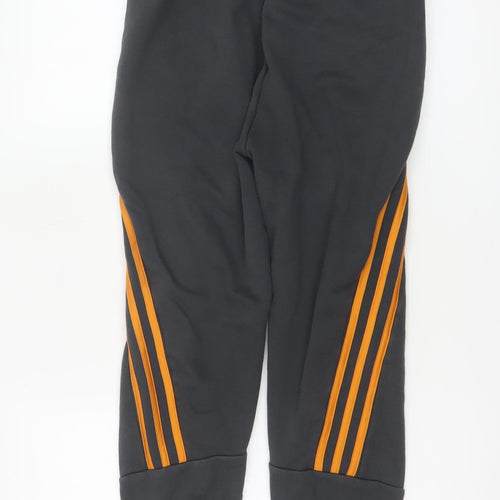 Adidas Boys Black Jogger Trousers 11-12 Years with Orange Stripe