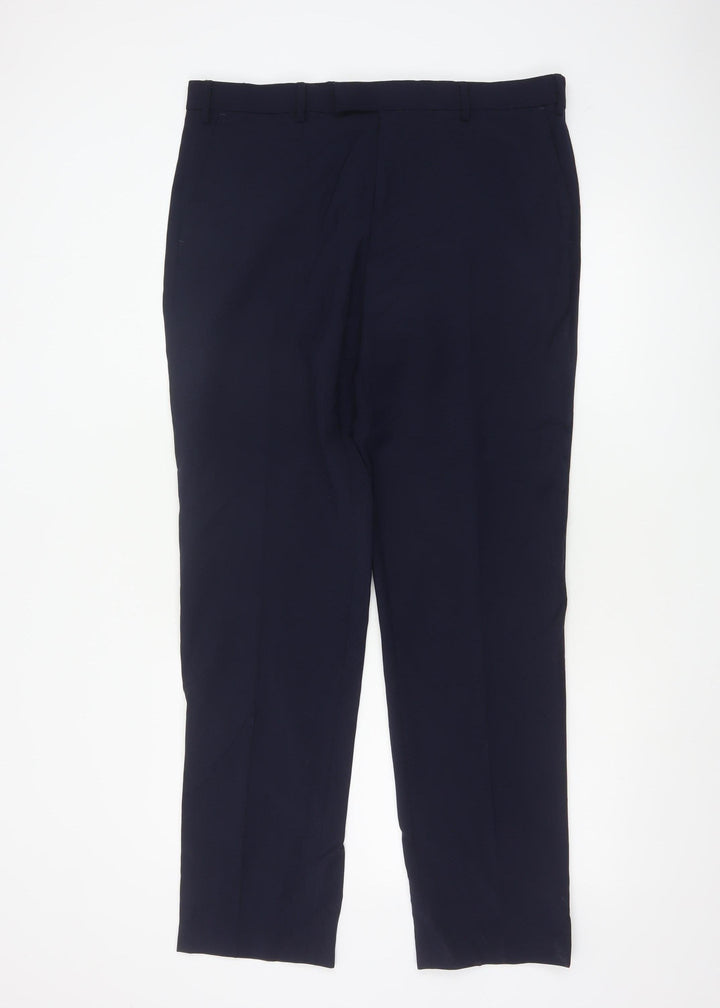 Marks and Spencer Men's Blue Regular Fit Wool Blend Dress Trousers 36W 33L