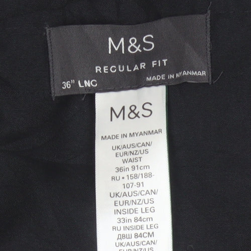 Marks and Spencer Men's Blue Regular Fit Wool Blend Dress Trousers 36W 33L