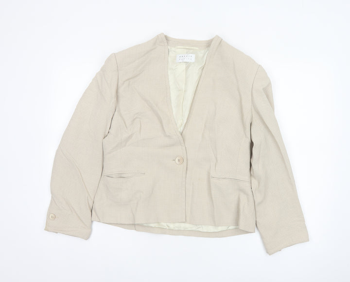Precis Petite Beige Houndstooth Single-Breasted Suit Jacket Size 14