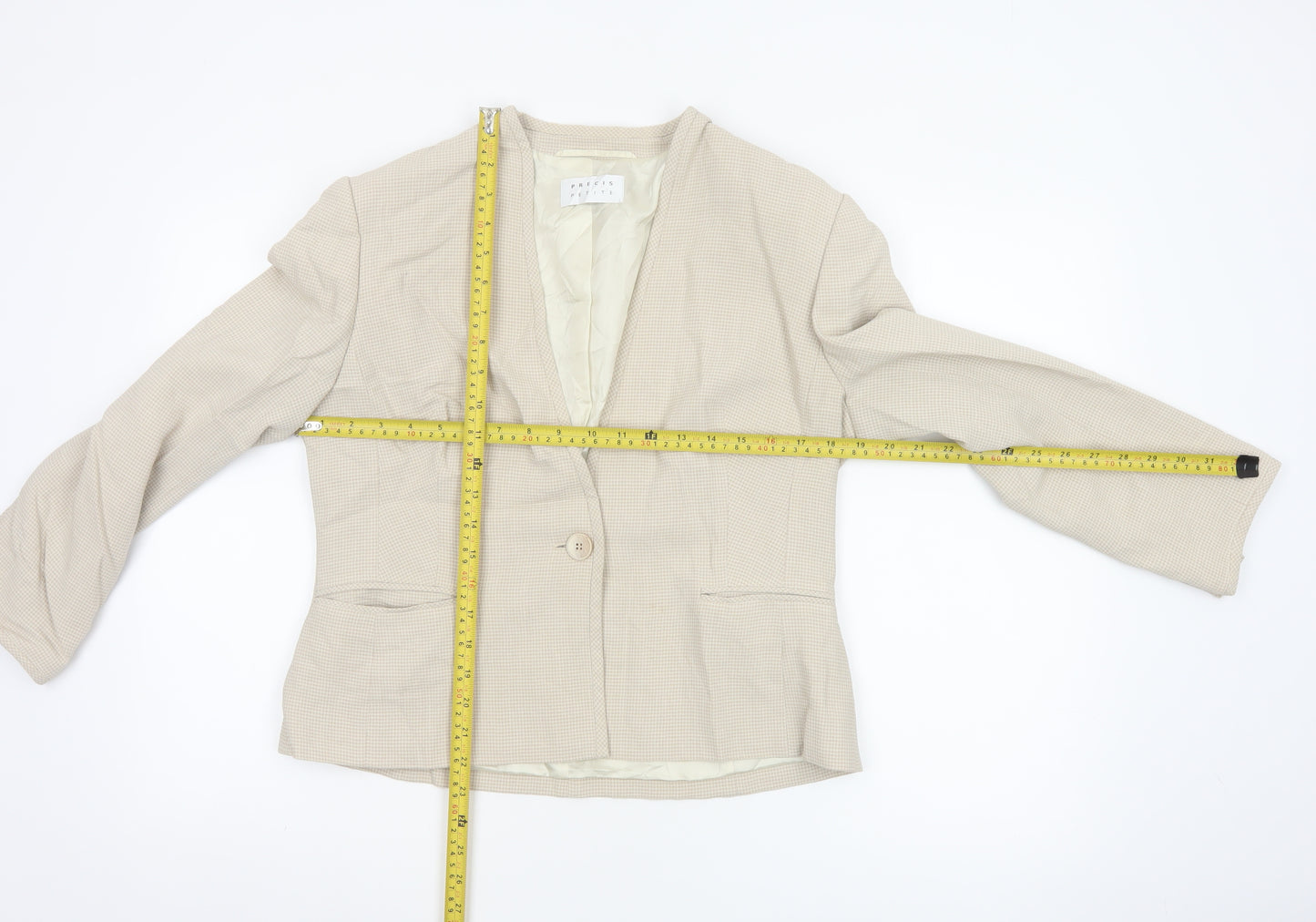 Precis Petite Beige Houndstooth Single-Breasted Suit Jacket Size 14