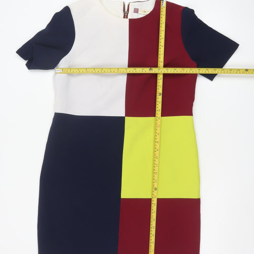 Ted Baker Womens Multicoloured Shift Dress Size 12 Colourblock Zip