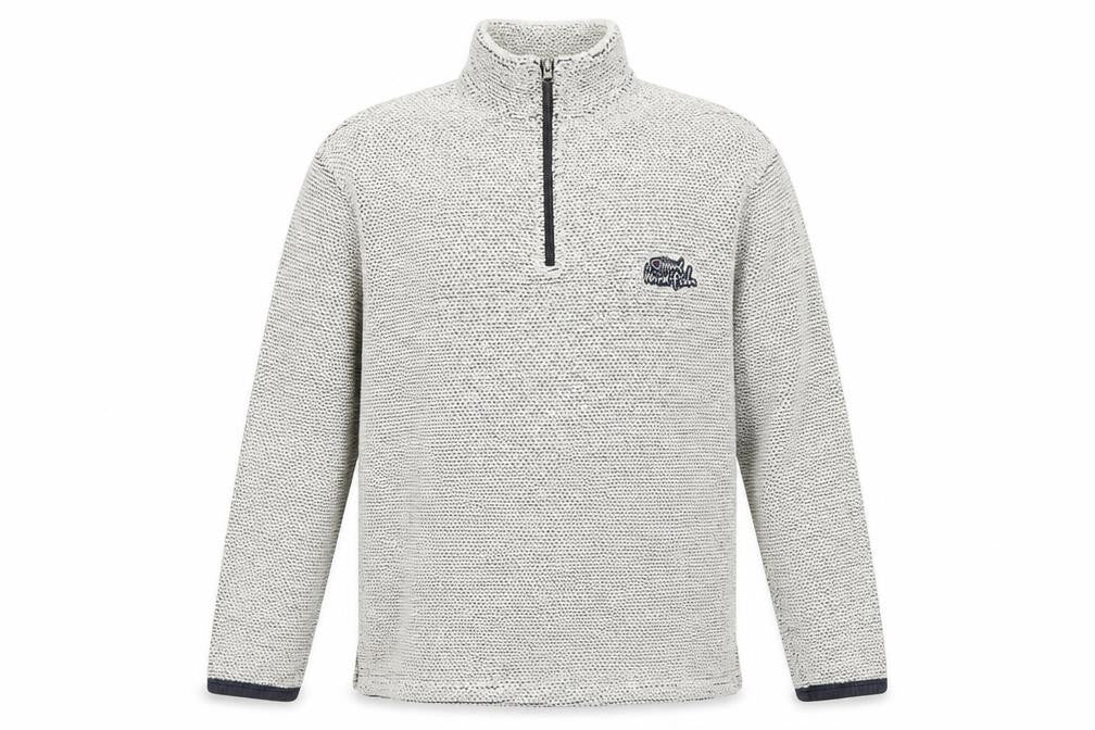 Front view of Weird Fish men’s grey knit 1/2 zip sweatshirt, size S