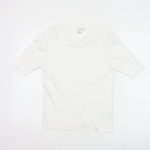 Marks and Spencer Women White L Ribbed Short Sleeve Basic Top