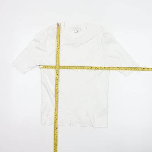 Marks and Spencer Women White L Ribbed Short Sleeve Basic Top