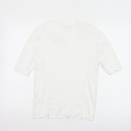 Marks and Spencer Women White L Ribbed Short Sleeve Basic Top