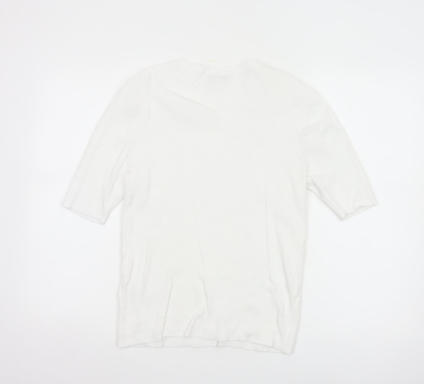 Marks and Spencer Women White L Ribbed Short Sleeve Basic Top