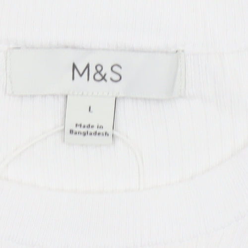 Marks and Spencer Women White L Ribbed Short Sleeve Basic Top