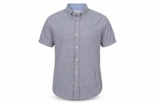 Front view of Next Men's Blue Check Short Sleeve Button-Down Cotton Shirt L