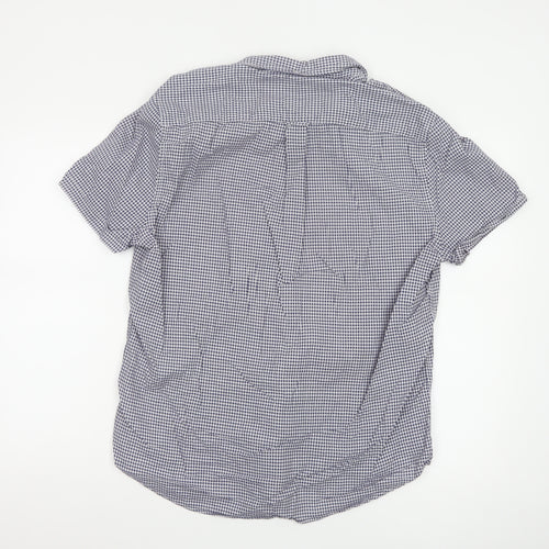 Next Men's Blue Check Short Sleeve Button-Down Cotton Shirt L