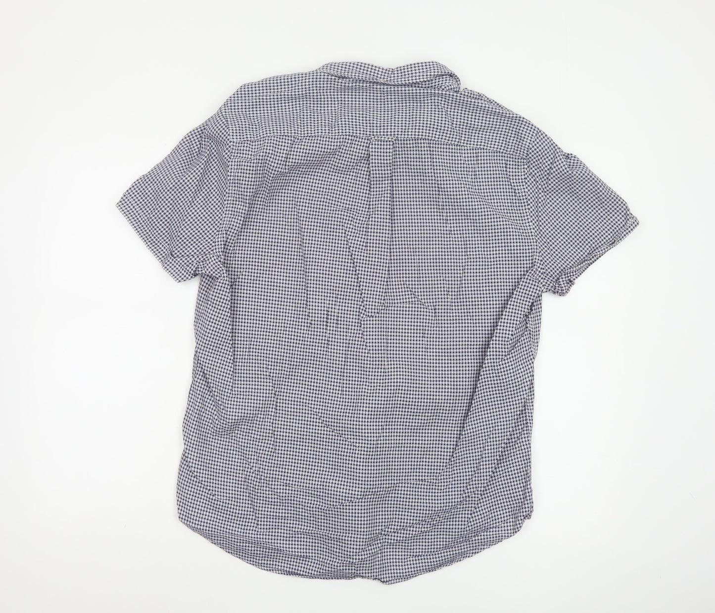 Next Men's Blue Check Short Sleeve Button-Down Cotton Shirt L