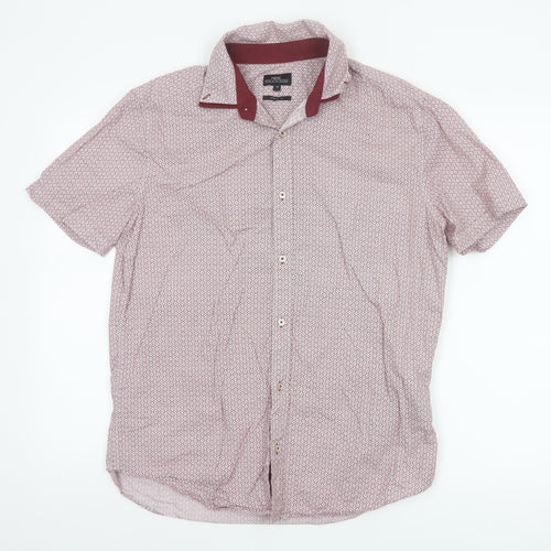 Next Men’s Red Geometric Short Sleeve Cotton Button-Up Shirt Size M